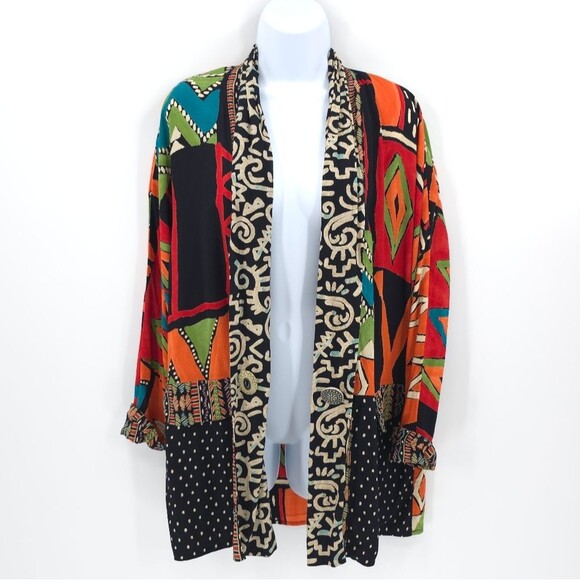 Vtg Carole Little Womens Open Front Cardigan Flip Cuff Jacket Artsy Eclectic 4 - Picture 1 of 15